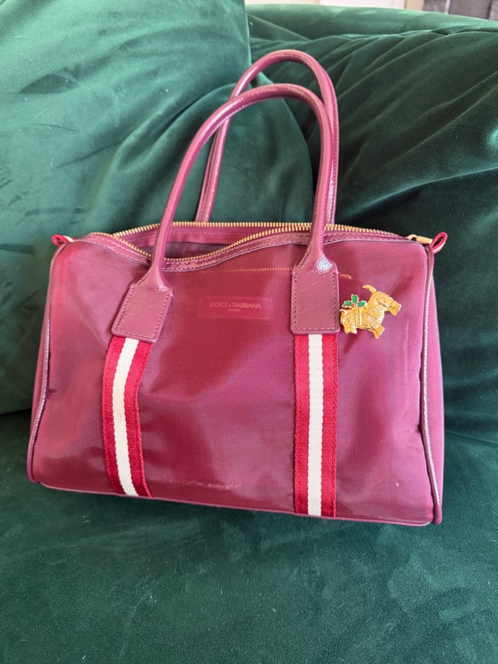 Anthropologie Christmas bag with Dolce & Gabbana cosmetic insert and pin
